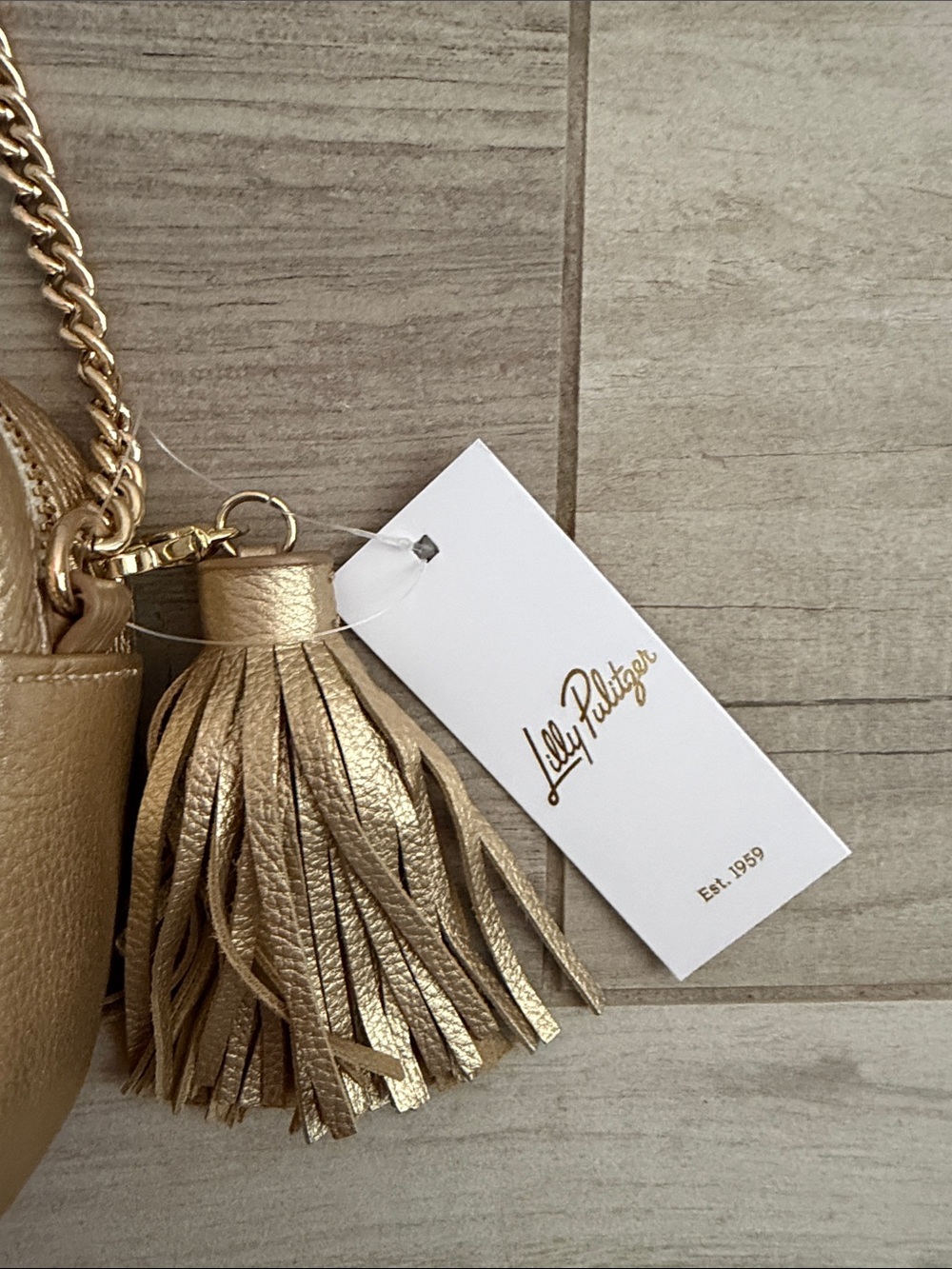 Lilly Pulitzer Metallic Gold Quilted Crossbody with Tassel Accent - Picture 2 of 5